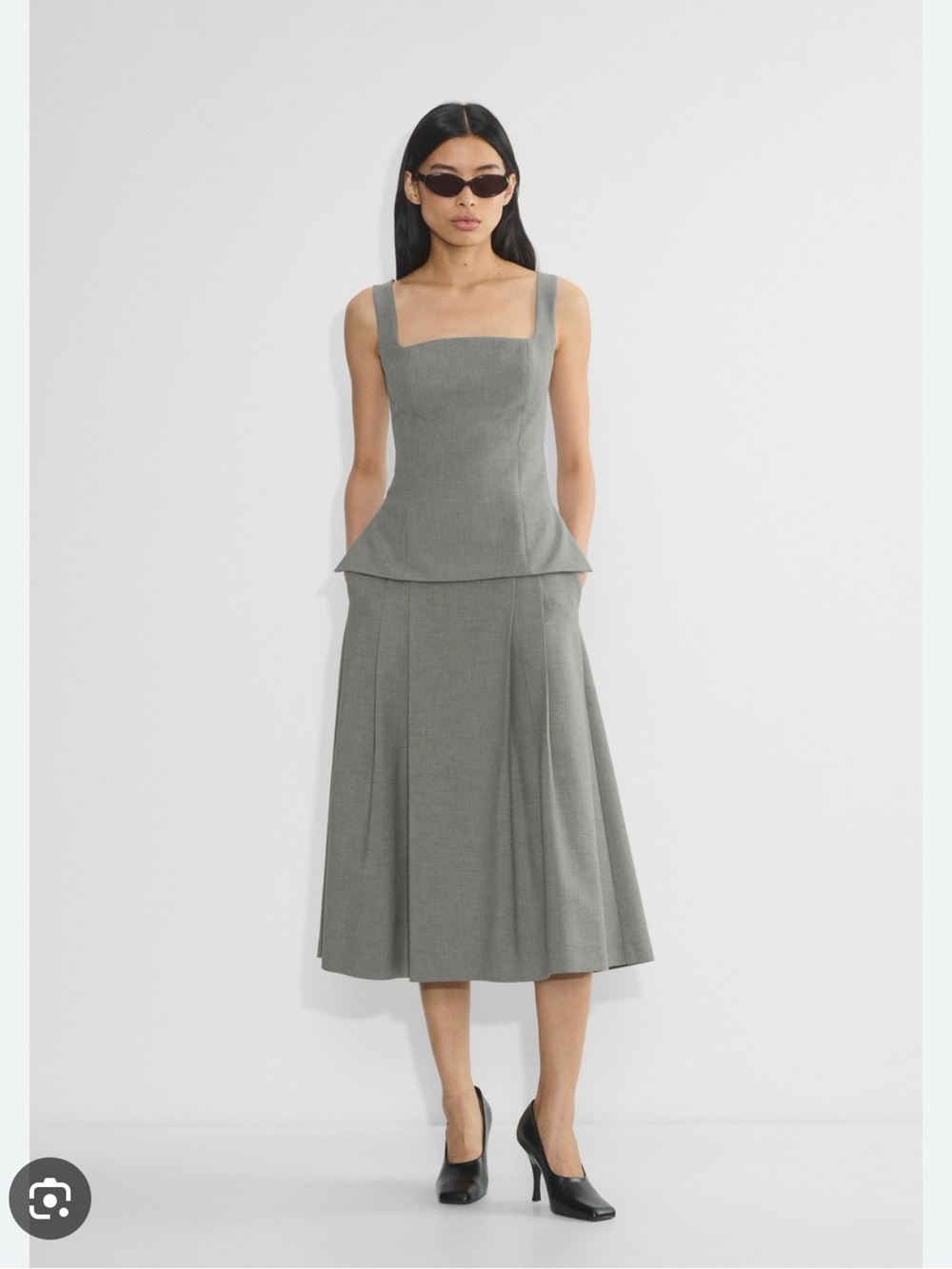 Babaton Grey Pleated Midi Skirt